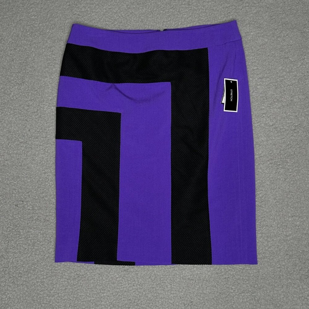 Nine West Pencil Skirt Womens Size 2 Purple Black Colorblock Stretch Career Work